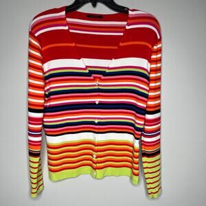 Cyrus Womens Multicolor Stripe Cardigan Size M Long Sleeve Button Front Colorful